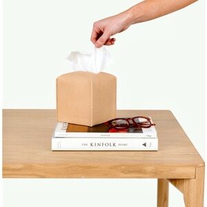 GATHRE “Untanned” Tan Leather Tissue Box Cover vegan leather